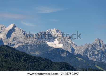 Beautiful Zugspitze glacier from Geroldsee (Gerold lake) in summer, Germany Alps at sunny day Royalty-Free Stock Photo #2425752397