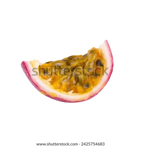 Whole passionfruit and a half of maracuya isolated on white background