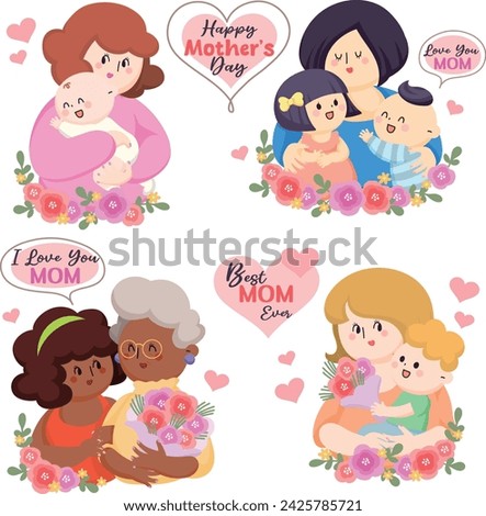 happy mother's day illustration clip art mother and child of different skin colors