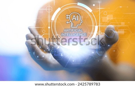 Ai tech, businessman show virtual graphic Global Internet connect Chatgpt Chat with AI, Artificial Intelligence. using command prompt for generates something, Futuristic technology transformation.