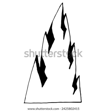 Simple hand draw mountain in doodle style. Black line illustration isolated on white background. Scandinavian style vector draw element for design. Minimalistic kids clip art. 