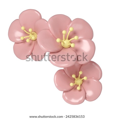 3d pastel pink corner cherry flowers, botanical spring arrangement, floral clip art, bouquet element decor illustration. 3D Illustration