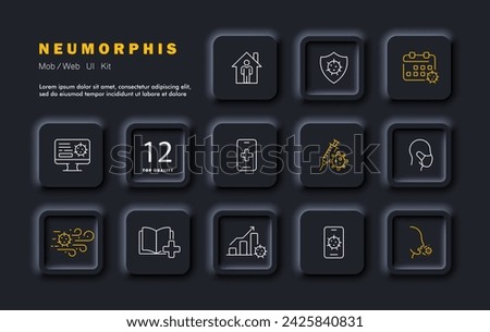 Virus set line icon. House, person, shield, bacteria, calendar, monitor, syringe, smartphone, medical mask, airborne droplet spread. Vector line icon for business and advertising