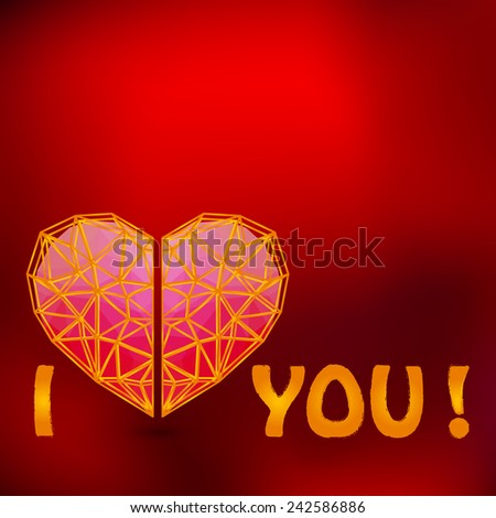 elegant background with polygonal heart, for greeting, invitation card, or cover. Valentines Day background.Vector, EPS 10