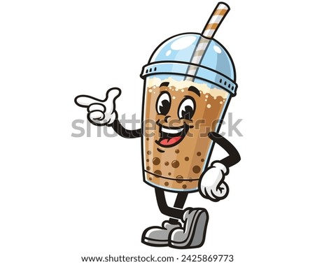 Bubble tea with pointing finger pose cartoon mascot illustration character vector clip art hand drawn