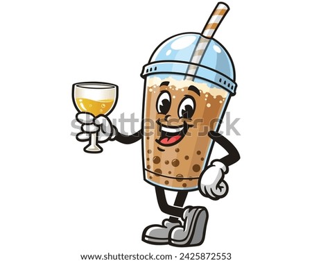 Bubble tea with a glass of drink cartoon mascot illustration character vector clip art hand drawn