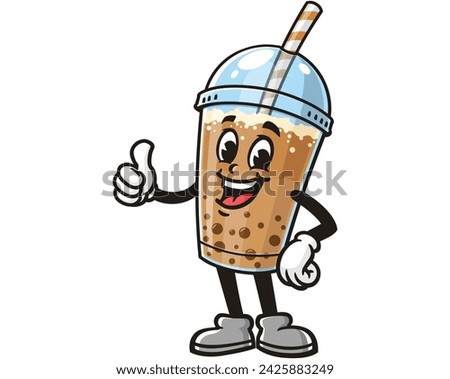Bubble tea with thumbs up and standing pose cartoon mascot illustration character vector clip art hand drawn