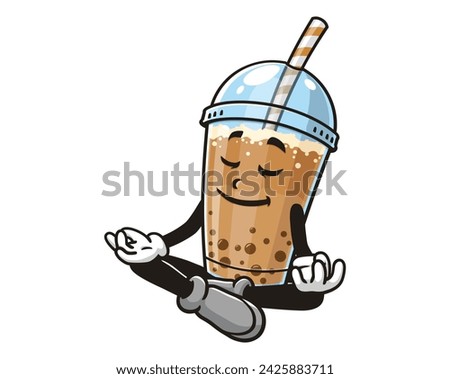 meditation Bubble tea cartoon mascot illustration character vector clip art hand drawn