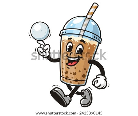 Bubble tea play snowballs or ice ball cartoon mascot illustration character vector clip art hand drawn