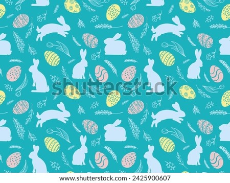easter eggs, bunny seamless pattern. Happy Easter day background for poster, cover, postcard, banner, Restaurant, cafe menu, holiday decoration, greeting card, web banners, packages design