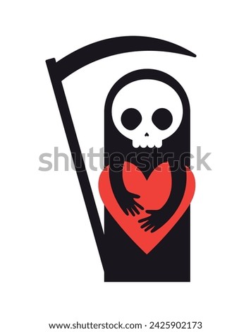 Vector grim reaper, death fell in love. Comical situation. The character feels death and cares. The illustration is suitable for social networks, web design, stickers. Mexico, holiday of death. EPS10