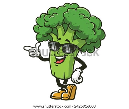 Broccoli with sunglasses cartoon mascot illustration character vector clip art hand drawn
