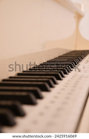 Black and white piano keys close up