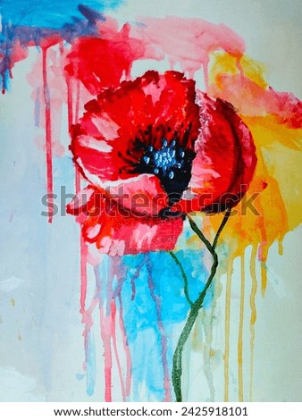 multicolored picture with red poppies.Modern watercolor painting.Art Gallery