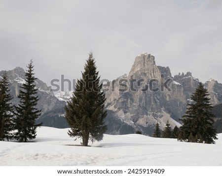 The sassongher mountain corvara dolomites badia valley winter panorama landscape