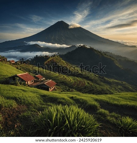 An authentic aerial perspective of Mount Prau Dieng, emphasizing the natural contours and textures of the mountain.