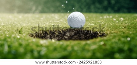 Golf Ball that finds itself in a Difficult Situation after the Shot that Every Golfer Knows Wallpaper Background Brainstorming Family Digital Art Magazine Poster Symbolimage Royalty-Free Stock Photo #2425921833