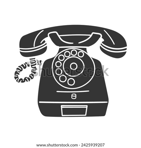 Old Telephone Icon Silhouette Illustration. Antique Phone Vector Graphic Pictogram Symbol Clip Art. Doodle Sketch Black Sign.