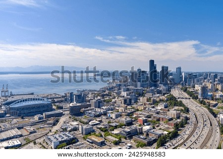 Aerial view of the Seattle skyline in June