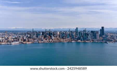 Aerial view of the Seattle skyline and Elliot Bay