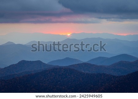 Blue Ridge Parkway Sunset - Great Smoky Mountains National Park - Fall Colors Royalty-Free Stock Photo #2425949605