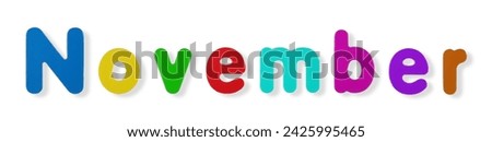 November word in coloured magnetic letters