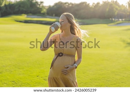 pregnant woman enjoys a cup of coffee outdoors, blending the simple pleasures of nature with the comforting warmth of a beverage during her pregnancy
