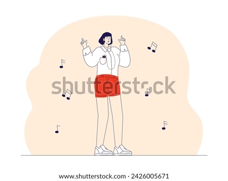 Listening to favorite music and dancing to your heart's content, happiness vector illustration.