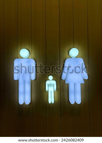 Neon light family, parents and children icon toilet sign.