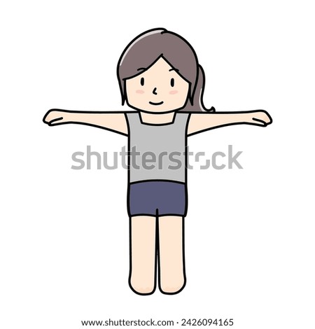 Clip art of girl with hands outstretched horizontally	