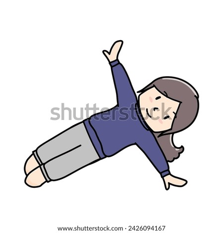 Clip art of girl in sweatshirt balancing on the floor with her hands on the floor	