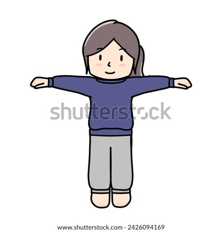 Clip art of girl in sweatshirt with hands outstretched to the side	