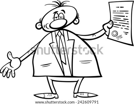 Black and White Cartoon Vector Illustration of Man or Businessman in Suit with Diploma or Certificate for Coloring Book
