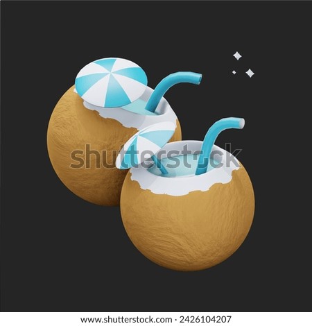 3d coconut drink icon isolated on transparent background-3D illustration