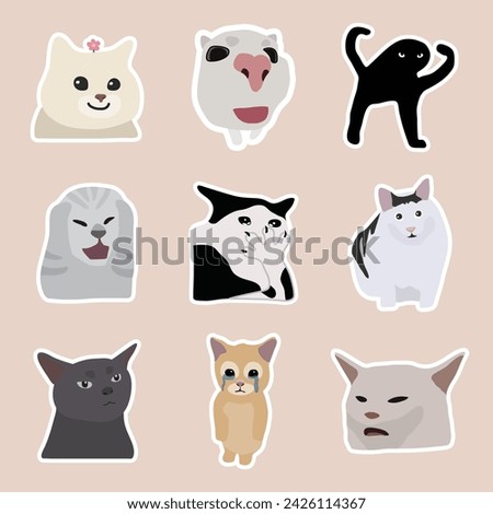 Cat Meme Illustration Sticker Set Vector