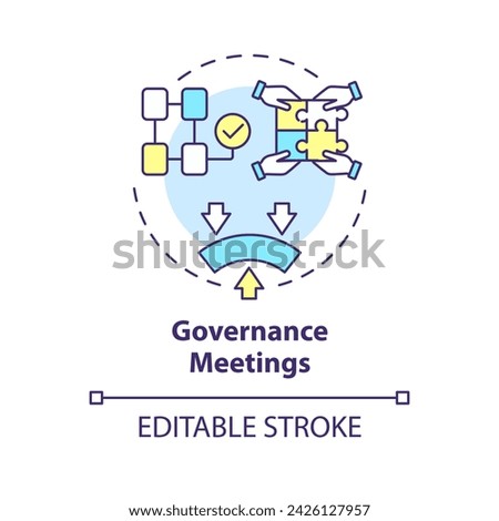 Governance meetings multi color concept icon. Team building. Updating internal structure and roles. Round shape line illustration. Abstract idea. Graphic design. Easy to use in promotional material