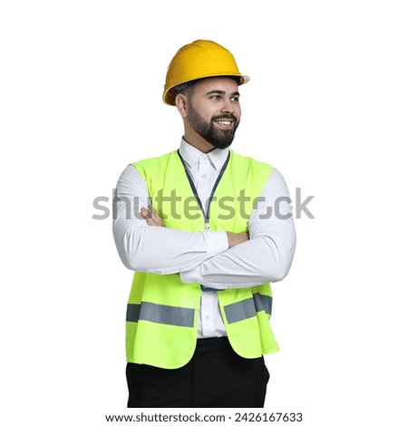 Engineer in hard hat on white background