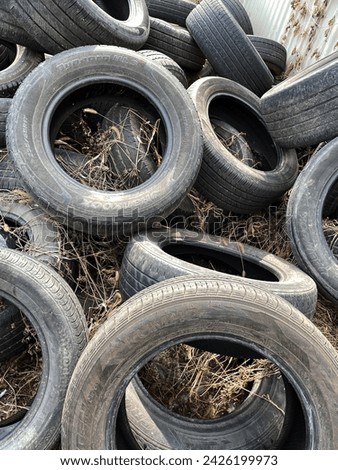 

Pile of waste tires, close-up