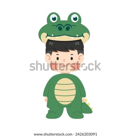 Cute boy in crocodile costume cartoon