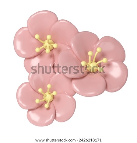 3d pastel pink corner cherry flowers, botanical spring arrangement, floral clip art, bouquet element decor illustration. 3D Illustration