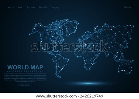 World Map mash line and point scales on blue technology background. Wire Frame 3D mesh polygonal network line, design sphere, dot and structure for website template design - Vector illustration eps 10