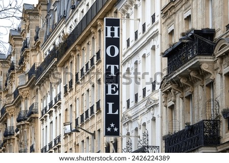 View of a hotel sign on a building