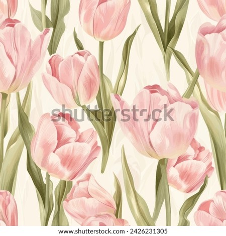 Pink tulip watercolor flower seamless vector floral summer seamless pattern with watercolor hand drawn of watercolor textured abstract art textile.
