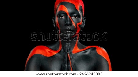The Art Face. How To Make A Mixtape Cover Design - Download High Resolution picture with black and red body paint on african woman for your music song. Create album template with creative Image.