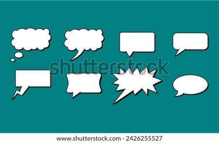 Set of speech bubbles. Speak bubble text, cartoon chatting box, message box. Blank empty vector white speech bubbles. Cartoon balloon word design.