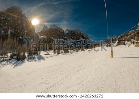 View of a ski tour around Sela mountain, Selaronda, Dolomites, Italy Royalty-Free Stock Photo #2426263271