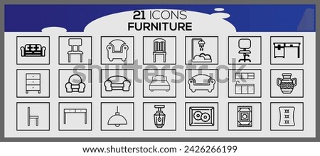 Furniture and home decorations set of icons. Business and icons set. Furniture elements set.