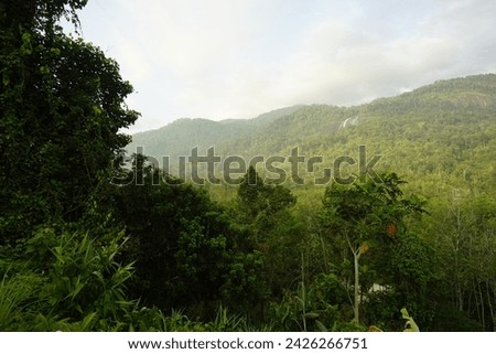 view of Gunung Stong Waterfall, the highest waterfall in Southeast Asia, located at Dabong district, Kelantan, Malaysia