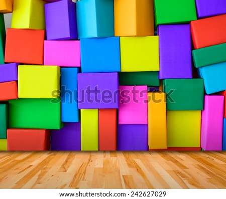 Colorful box with wood floor, Template for product display