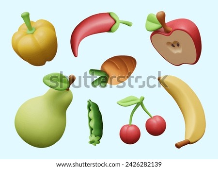 Set of fruits, berries, vegetables, legumes, spices. Vector floating illustration Royalty-Free Stock Photo #2426282139